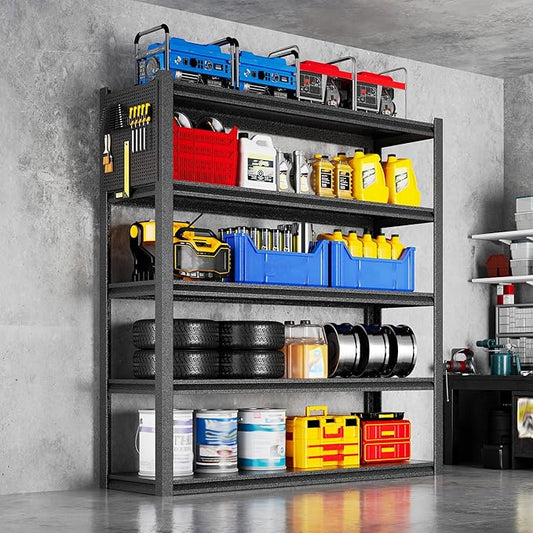 PLMFJQK 5 Sets Storage Shelves with Pegboard,72“*48" Wide 24”Heavy Duty Garage Shelving Units and Storage,Metal Shelving Adjustable Shelves,Garage Storage Rack,Industrial Utility Organization