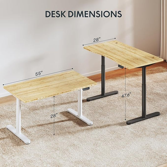 FLEXISPOT Bamboo Electric Standing Desk with Elegant Oval Legs & Curved Desktop, 55"x28" Height Adjustable Desk for Home Office & Living Spaces, Black Frame