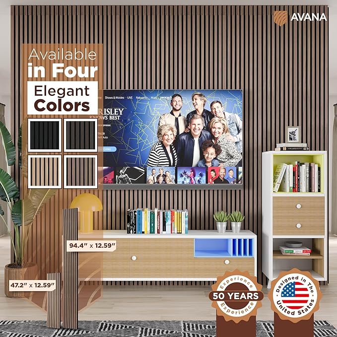 Avana Modern Acoustic Wood Wall Panels – 94.4 x 12.6 Inch Walnut Acoustic Panels 1 PC – Wall Panels For Interior Wall Decor For Homes, Offices, Studios – Sturdy & Durable Wood Panels For Wall