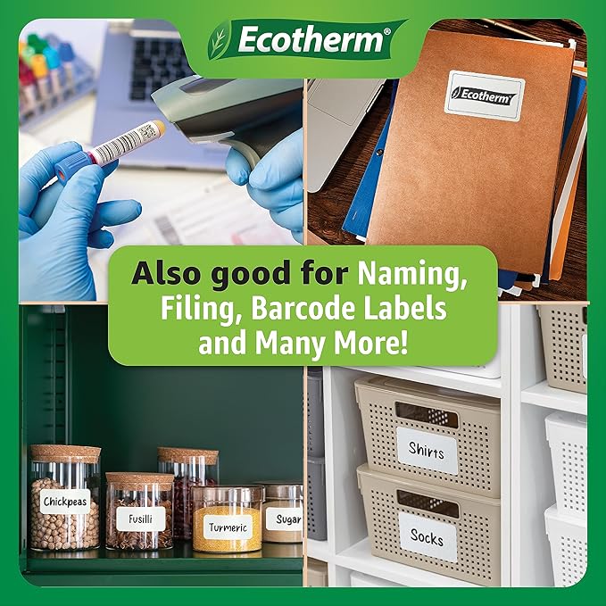 3" x 2" Thermal Labels | 6 Rolls | 7440 Labels | fits Zebra, Munbyn, Rollo, Godex, Arkscan, iDPRT, Offnova Thermal Label Printers and More | Blank White Adhesive Stickers by Ecotherm
