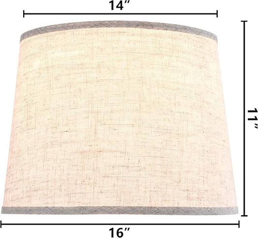 GO&SO Set of 2 Large Oatmeal Linen Drum Lamp Shade - 14"x16"x11" (Spider) - Modern Style Replacement Lampshade for Table, Floor & Bedside Lamps -Handcrafted Natural Linen Lamp Shade -Easy Assembly