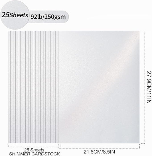 White Shimmer Cardstock Paper, 25 Sheets 250gsm/92Ib Pearlescent Paper for Crafts, Double-sided Shiny Cardstock for DIY Projects Birthday Wedding Decoration UAP18025