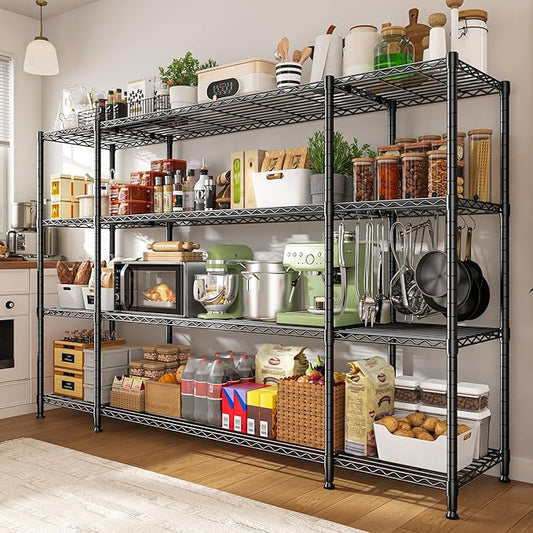 REIBII 78.4" W Storage Shelves 1500LBS, Metal Shelving Unit Wire Shelving for Garage Storage Rack, Adjustable Metal Shelf for Pantry Commercial Kitchen Garage Shelves, 78.4" W x 11.8''D x 59''H