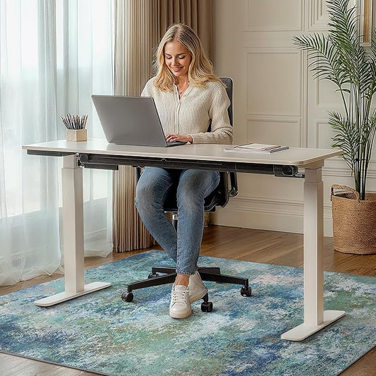 Office Chair Mat for Hardwood Tile Floor, Abstract 48"X 60" Desk Mats for Office Chair on Rolling Chairs Carpet, Desk Anti-Slip 1/5" Thick Rug for Computer Chair, Thin Low-Pile Floor Mat, Blue Green