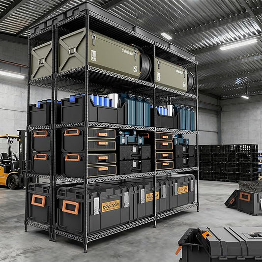M MZG 5 Tiers Storage Shelves Load 1500LBS, Metal Shelving Wire Metal Shelving Unit Shelves for Storage Adjustable Garage Shelving for Pantry Kitchen Garage Black 15.8" D x 33.5" W x 70.5" H