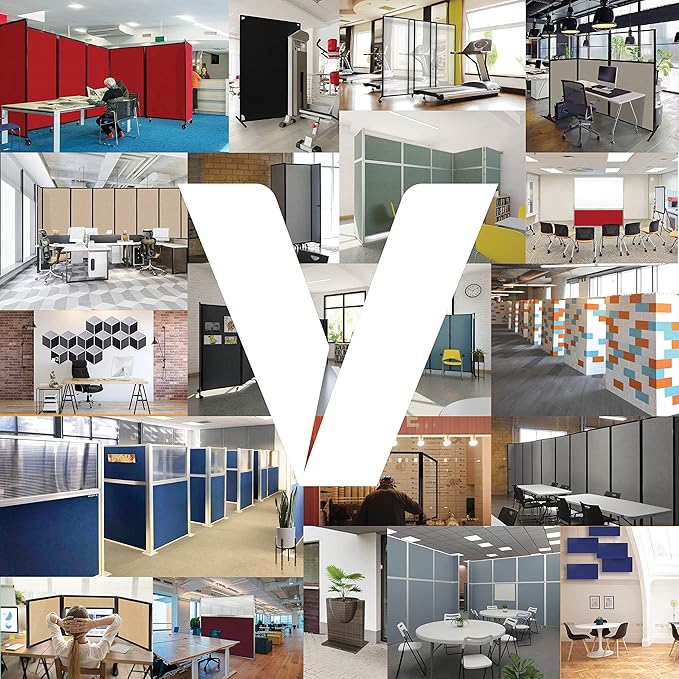 Versare Workstation Partition | Portable Wall Divider | Modern Office Cubicle | Free Standing Privacy Screen | Flexible Work Space | 33" x 70" W/Window, Navy Blue Fabric Panels
