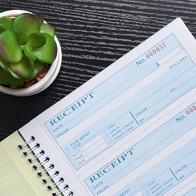 2Pcs,Money Rent Receipt Book,7.9x11.22 Inches,Receipt Book with Carbon Copies,3 Part Carbonless,Cash Receipt Book,100 Sets per Book