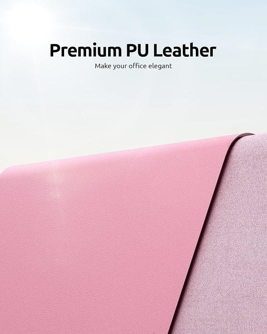 YSAGi Leather Desk Protector, Office Mat, Large Mouse Mat, Non-Slip PU Leather Blotter, Laptop Desk, Waterproof Writing Pad for Office and Home (Pink, 31.5" x 15.8")
