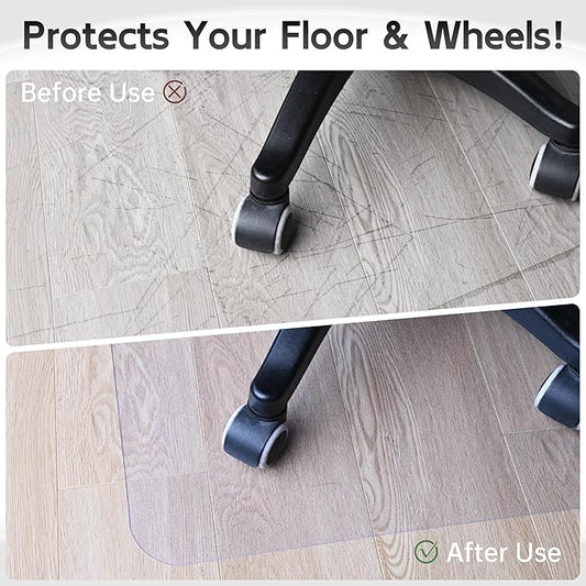 HOMEK Office Chair Mat for Hardwood Floor, 48” x 40” Crystal Clear Hard Floor Chair Mat, Transparent Floor Protector Mat Flat Without Curling