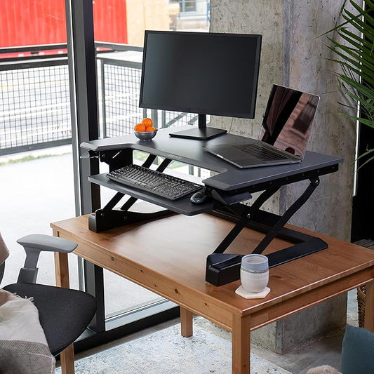 Ergotron – WorkFit-T Standing Desk Converter, Dual Monitor Sit Stand Desk Riser for Tabletops – 35 Inch Width, Black