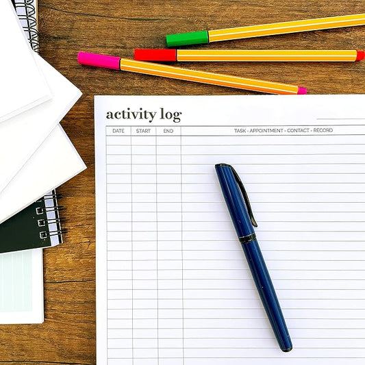 Activity Log Notepad 11x8,5 - Organize and Track Tasks, Appointments, Contacts, Records - Premium Thick Paper - Letter Size - 50 Sheets -Hard Cardboard Back Stand - To Do List Notepad for Work, Daily