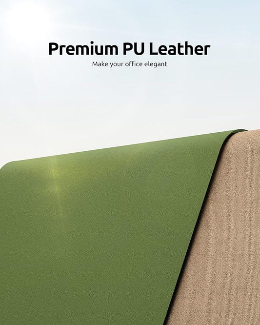 YSAGi Leather Desk Protector, Office Mat, Large Mouse Mat, Non-Slip PU Leather Blotter, Laptop Pad, Waterproof Writing Pad for Office and Home (Green, 35.4" x 17")