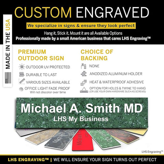 Personalized Name Plate with Choice of Mounting for Walls, Doors, Desk Holders, Cubicles, Hanging and More - Custom Verde Green Marble Plastic White Letters - USA Made 2x8 - S4