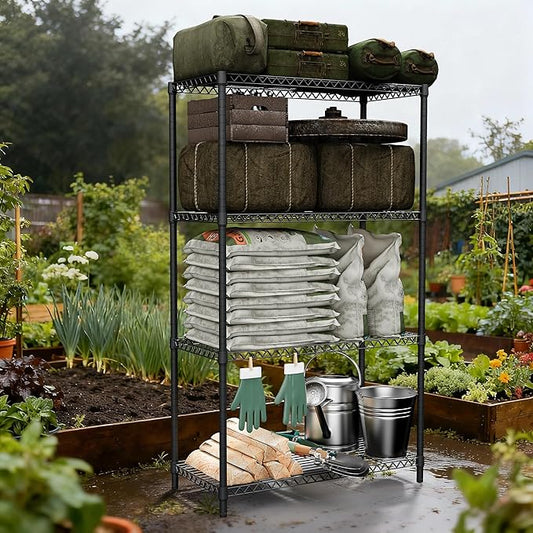 M MZG Standing Shelf Units Wire Rust-Proof Outdoor Storage Shelving 4-Tier Utility Shelving Unit for Garden Home,Kitchen,Office Dark Grey 17.7" D x 35.5" W x 59.4" H