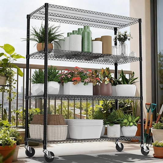 M MZG 4 Tiers Shelf 2640 lbs Steel Storage Shelving Utility Shelving Unit Steel Organizer Wire Rack for Home,Kitchen,Office,Garage Black 23.6" D x 53.1" W x 73.6" H