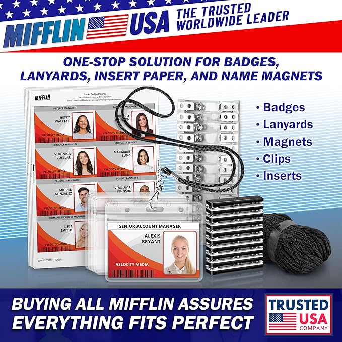 Mifflin-USA Large (L) Vertical ID Badge Holders (Clear, 3x4 inch, 250 Pack), Plastic Nametag Covers with Zipper, Name Tag Holder