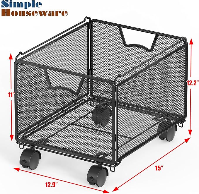 SIMPLE HOUSEWARE Stackable Mesh Hanging File Folder Organizer with Wheels — Black