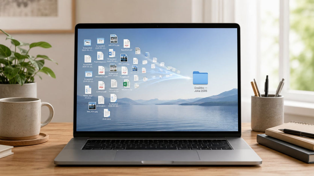 A clean, organized workspace illustrating a clear, decluttered computer desktop