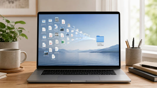 A clean, organized workspace illustrating a clear, decluttered computer desktop