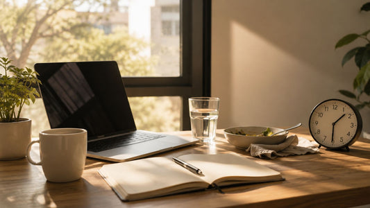 A quiet desk scene evoking a calm mid-afternoon pause.