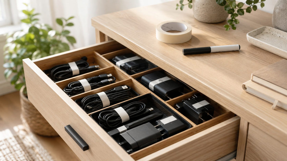A bright, airy editorial photograph evoking a tidy, well-organized desk workspace to accompany a post about labeling supplies.