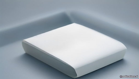 A tidy top-down flat lay of packing supplies on a pale grey surface: tape dispenser, stacked kraft mailers, blank label sheets, scissors and a marker in a cup.