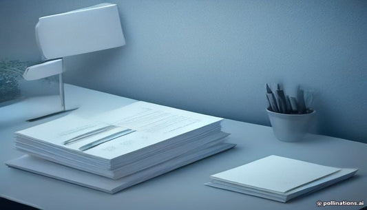 A neat fanned stack of small blank pastel paper squares on a matte grey desk surface in cool, crisp studio light.