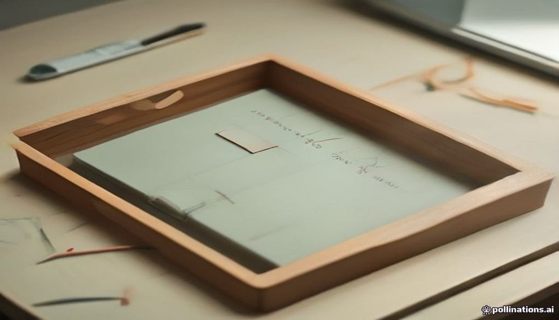 A shallow wooden organizer tray holding papers on a pale desk surface.