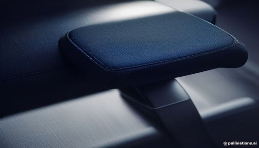 Close-up of an office chair armrest and adjustment lever in dramatic side light.