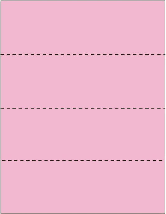 Limited Papers (TM) 8.5x11 Perforated Paper, 20/50 Pound, 75 GSM, Variety of Perforation Sizes and Colors, for Forms, Tickets, Postcards, Business Cards. (Pink, 4 up - horizontal every 2.75")