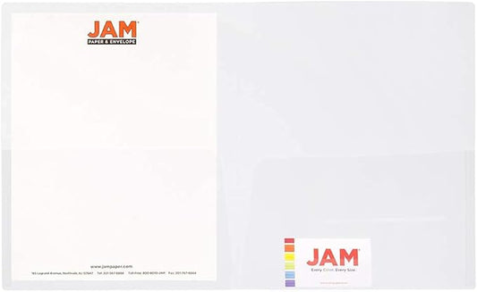 JAM PAPER Plastic Light Weight Flexible Two Pocket Presentation Folders - Clear - 12/Pack