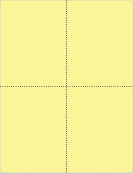 Limited Papers (TM) 8.5x11 Perforated Paper, 20/50 Pound, 75 GSM, Variety of Perforation Sizes and Colors, for Forms, Tickets, Postcards, Business Cards. (Canary, 4 up – 1 Hor. & 1 Ver.)