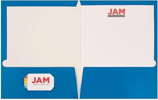 JAM PAPER Laminated Two Pocket Glossy School Folders - Letter Size - High Gloss Blue - Bulk 50/Box