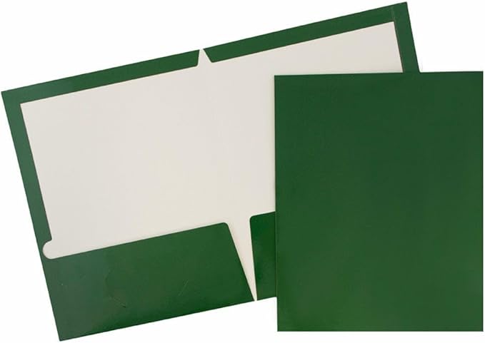 JAM PAPER Laminated Two Pocket Glossy Folders (Green)
