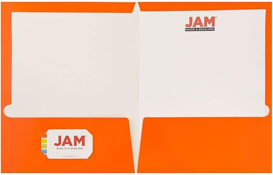JAM PAPER Laminated Two Pocket Glossy School Folders - Letter Size - High Gloss Orange - 6/Pack
