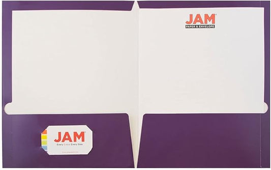 JAM PAPER Laminated Two Pocket Glossy School Folders - Letter Size - High Gloss Purple - Bulk 25/Pack