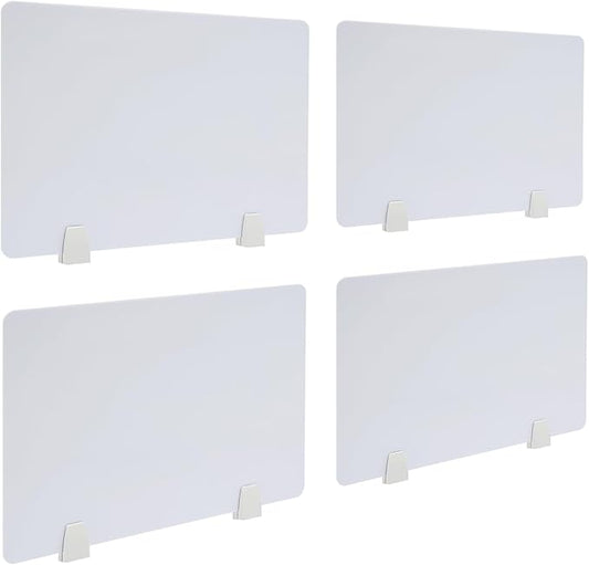 4 Pcs Desk Divider Privacy Panel, 23.6”L X15.8”W Frosted Acrylic Desk Privacy Panels with 8 Clamps for Offices Schools Call Centers (White)