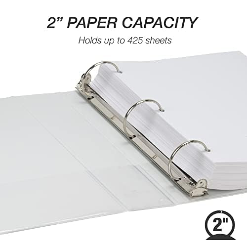 Samsill 2 Inch 3 Ring Binders, Made in USA, Economy Round Ring, Clear View Cover, 425 Sheet Capacity - for School, Home, Office - White, 6 Pack