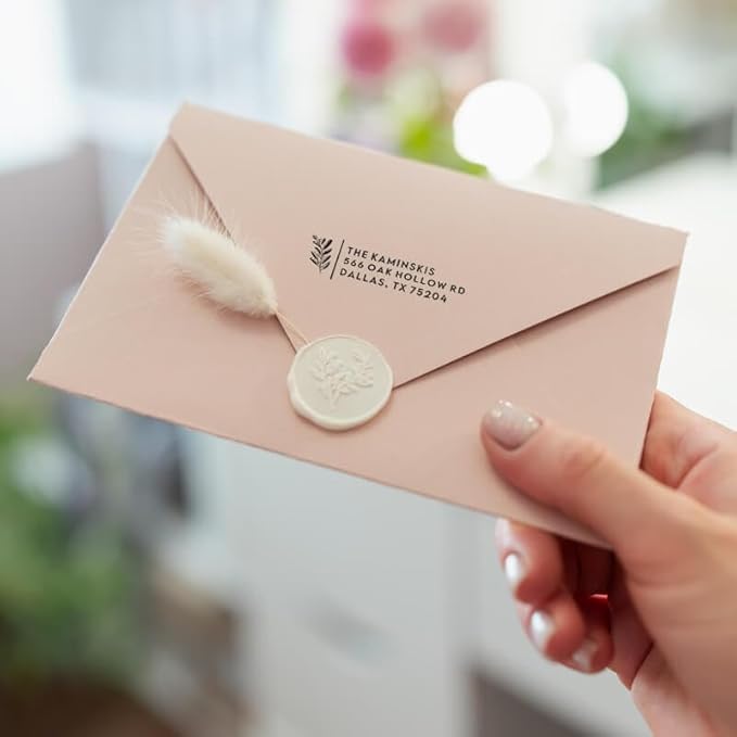 Custom Floral Address Stamp | Choose from 12 Designs | Multiple Ink Color Options | Envelope Return Address Stamp for Couple or Family (Design 2, Medium)