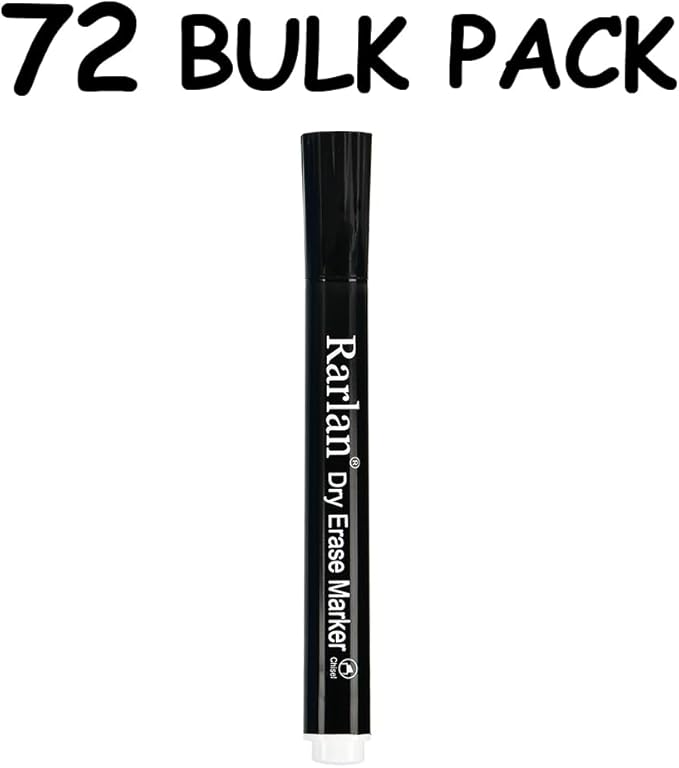 Rarlan Dry Erase Markers Bulk — Chisel Tip, Black, 72 Count