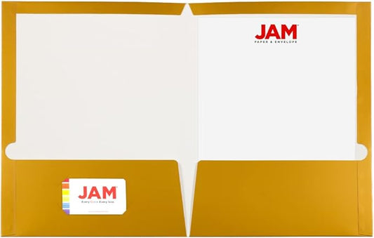 JAM PAPER Laminated Two Pocket Glossy School Folders - Letter Size - High Gloss Gold - Bulk 100/Box