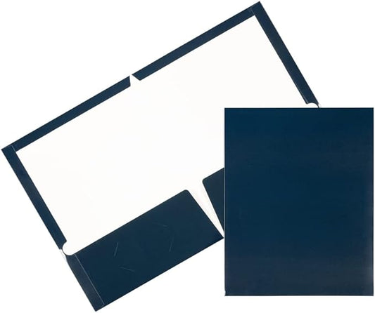 JAM PAPER Laminated Two Pocket Glossy School Folders - Letter Size - High Gloss Navy Blue - Bulk 100/Box