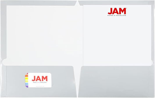 JAM PAPER Laminated Two Pocket Glossy School Folders - Letter Size - High Gloss Silver - 6/Pack