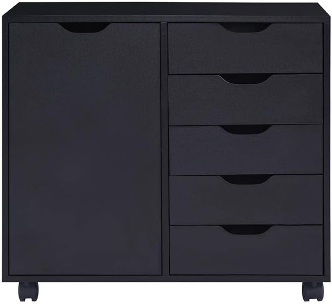 Naomi Home Amy 5-Drawer Craft & Office Storage Cabinet with Shelf, – Mobile Under Desk Unit with Lockable Wheels, Adjustable for Printers & Supplies, 15.7" D x 18.9" W x 32.2" H