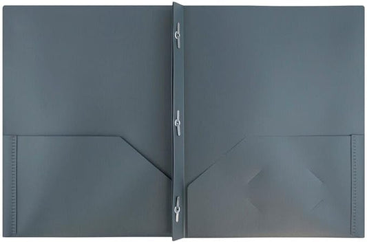 JAM PAPER Plastic Color Pop Folders - 2 Pocket Durable Folders with Metal Prongs Fastener Clasps - Grey - 3/Pack
