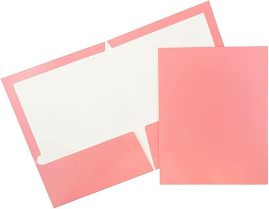 JAM PAPER Laminated Two Pocket Glossy School Folders - Letter Size - High Gloss Baby Pink Pastel - 6/Pack