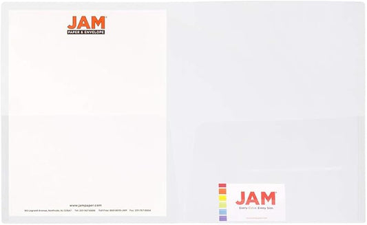 JAM PAPER Plastic Light Weight Flexible Two Pocket Presentation Folder - Clear - 108/pack