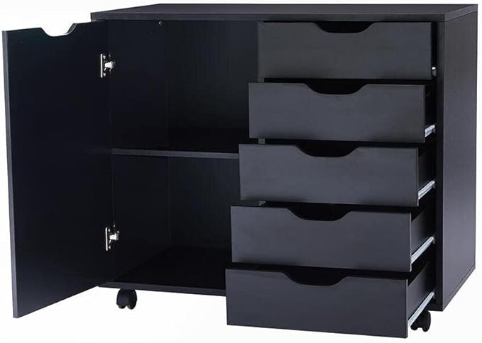 Naomi Home Amy 5-Drawer Craft & Office Storage Cabinet with Shelf, – Mobile Under Desk Unit with Lockable Wheels, Adjustable for Printers & Supplies, 15.7" D x 18.9" W x 32.2" H