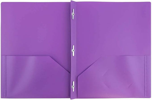 JAM PAPER Plastic Color POP Folders - 2 Pocket Durable Folders with Metal Prongs Fastener Clasps - Purple - 6/Pack