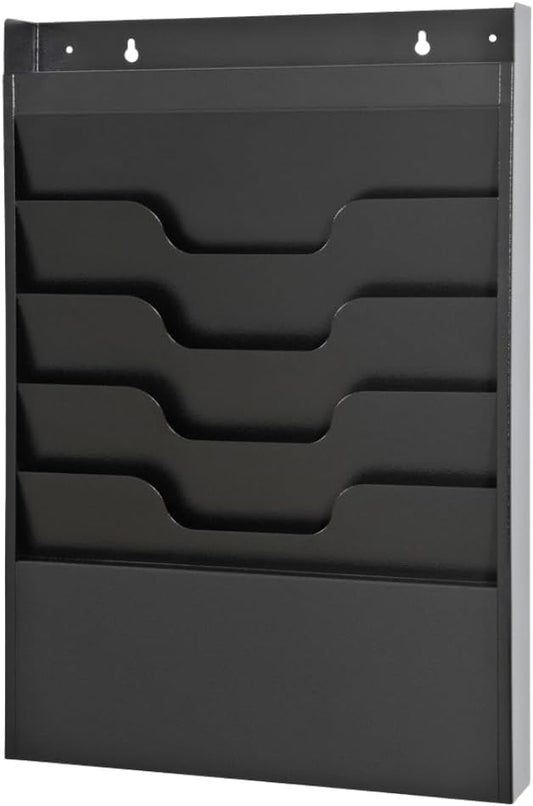 MAXXBUILD 4 Tier Wall Mounted File Organizer, Metal Task Rack for Office Documents, Mail & Folders, Space-Saving Office Wall Organizer, Black 19.5”H